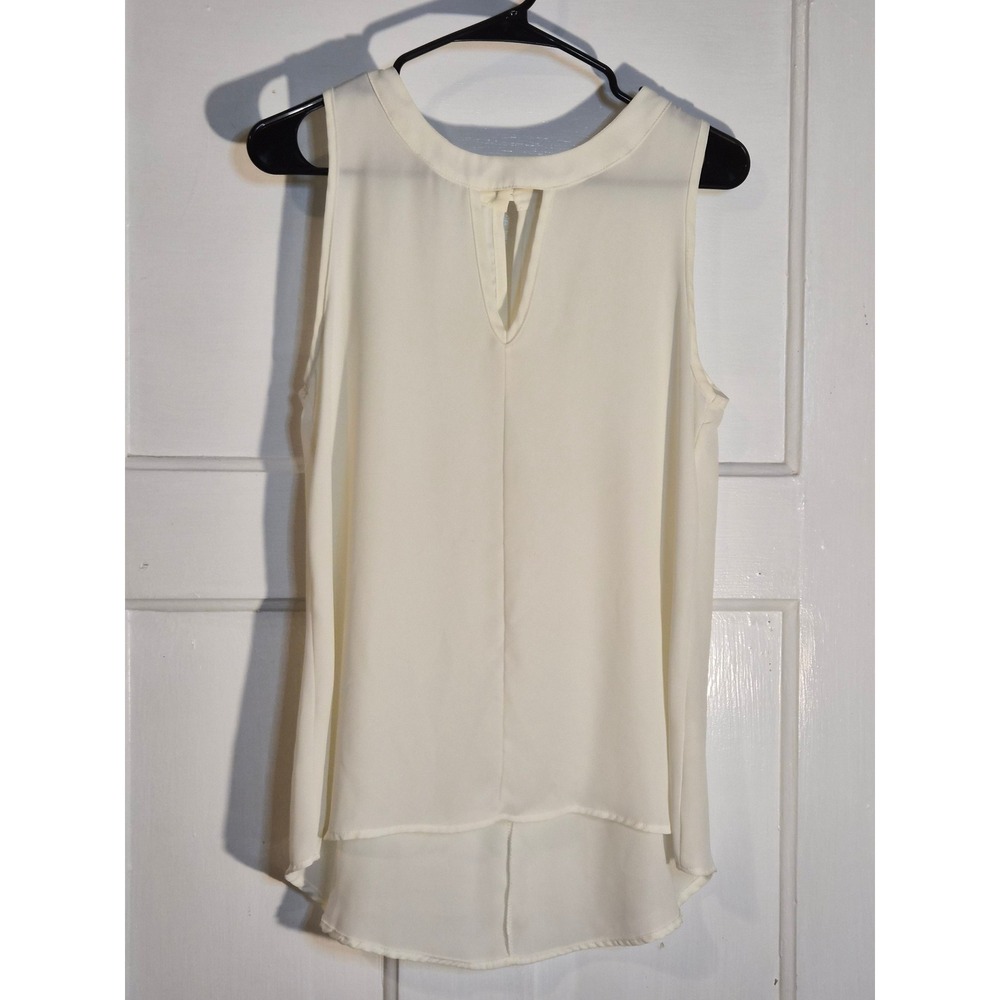 Ezra Cream White Sleeveless High Neck Keyhole Blouse Small T5152 Made in USA